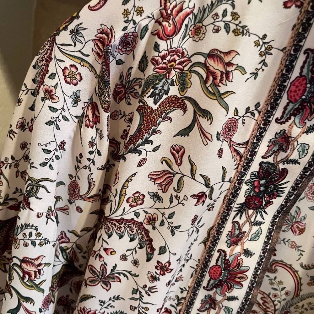 NWOT Max Studio Cream Sage Green Burgundy Paisley Floral Kimono Cardigan L - Picture 8 of 9